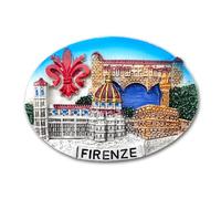 Magnete 3D Florence - Ovale Giglio avec Ponte Vecchio, Palazzo Vecchio, Duomo - Aimant décoratif pour réfrigérateur et tableau magnétique - Souvenir Ville d'art 7,5 x 5,5 cm