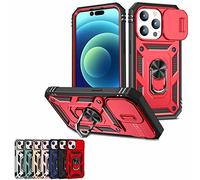 Magnetic Car Finger Ring 3-in-1 Phone Case for iPhone 14/13 Pro Max, Camera Cover Phone Case with Rotation Ring Stand (Red,For iPhone 14)