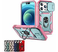 Magnetic Car Finger Ring 3-in-1 Phone Case for iPhone 14/13 Pro Max, Camera Cover Phone Case with Rotation Ring Stand (Pink-b,For iPhone 14 Max)