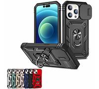 Magnetic Car Finger Ring 3-in-1 Phone Case for iPhone 14/13 Pro Max, Camera Cover Phone Case with Rotation Ring Stand (Black,For iPhone 14 Pro)