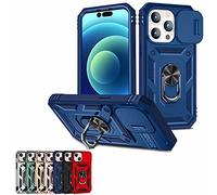 Magnetic Car Finger Ring 3-in-1 Phone Case for iPhone 14/13 Pro Max, Camera Cover Phone Case with Rotation Ring Stand (Blue,For iPhone 13 Pro Max)