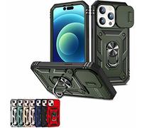 Magnetic Car Finger Ring 3-in-1 Phone Case for iPhone 14/13 Pro Max, Camera Cover Phone Case with Rotation Ring Stand (Army Green,For iPhone 14)