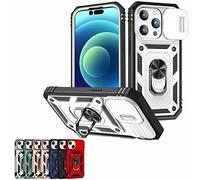 Magnetic Car Finger Ring 3-in-1 Phone Case for iPhone 14/13 Pro Max, Camera Cover Phone Case with Rotation Ring Stand (White,For iPhone 13 Pro)