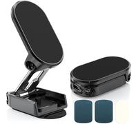 Magnetic Car Phone Holder, 720° Rotation Foldable, Alloy Portable Phone Holder For All Smartphones (Black)