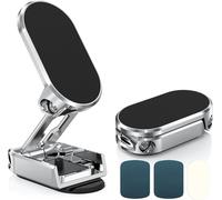 Magnetic Car Phone Holder, 720° Rotation Foldable, Alloy Portable Phone Holder For All Smartphones (Silver)