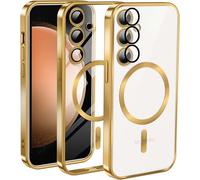 Magnetic Case For Samsung Galaxy S24 Compatible With Magsafe Case Shockproof Military Silicone Ultra Thin Cover Anti-Vibration And Anti-Fingerprint, Transparent Gold