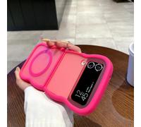 Magnetic Case For Samsung Galaxy Z Flip 3/Z Flip 4 5g, Wave Frame Liquid Silicone Case With Wireless Charging, Shockproof Soft Protective Bumper Cover Flip Case, Red Pink