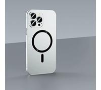 Magnetic Charging Aluminium Metal Bumper Matte Case Cover for iPhone, Metal Frame Magnetic Charging Phone Case for iPhone 14/13/12 Pro Max (Silver,for iPhone 14 Pro)