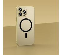 Magnetic Charging Aluminium Metal Bumper Matte Case Cover for iPhone, Metal Frame Magnetic Charging Phone Case for iPhone 14/13/12 Pro Max (Gold,for iPhone 12 Pro)