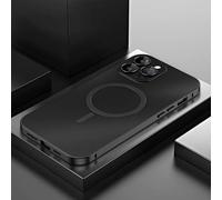 Magnetic Charging Aluminum Metal Bumper Matte Shell for iPhone, Fully Wrapped Mobile Phone Case Anti-Collision Matte Protective Case, for iPhone 16/15/14/13 (Black,for iPhone16 Pro Max)