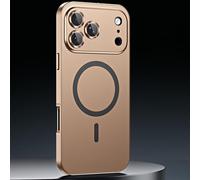Magnetic Charging Bumper Matte Shell for iPhone 17 Pro Max, Magnetic Aluminum Metal Frame Snap-on Case with Lens Protector (Gold,17AIR)