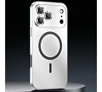 Magnetic Charging Bumper Matte Shell for iPhone 17 Pro Max, Magnetic Aluminum Metal Frame Snap-on Case with Lens Protector (Silver,17)
