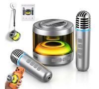 Magnetic Dua-Mic Karaoke Speaker, Mini Magnetic Bluetooth Speaker with Microphone, with Phone Stand RGB Lights Four Voice Effects TWS Stereo, for Home, Outdoor, Meetings, Etc (Gray)