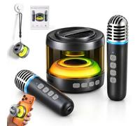 Magnetic Dua-Mic Karaoke Speaker, Mini Magnetic Bluetooth Speaker with Microphone, with Phone Stand RGB Lights Four Voice Effects TWS Stereo, for Home, Outdoor, Meetings, Etc (Black)