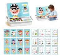 Magnetic Face Puzzle - Creative Double-Sided Magnetic Dress-Up Game for Preschoolers, Travel-Friendly Educational Learning Game with 70+ Pieces and 12 Pattern Cards (A)