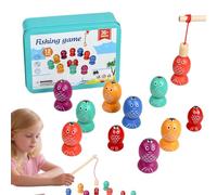 Magnetic Fishing Game, Fish Activity Toy, Wooden Skills Development, Sensory Fine Motor Game for Classroom Indoor Preschool Babies Aged 2-6 Learning and Play, 4.96x3.74x1.57 inches