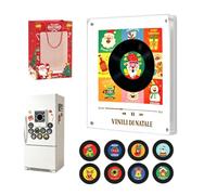 Magnetic Fridge Music Player with 9 NFC Mini Vinyl Records, Christmas Mini Record Player Box with LED Light, Programmable Retro Vinyl Player Decor Gift for Kitchen (D)