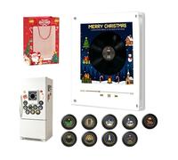 Magnetic Fridge Music Player with 9 NFC Mini Vinyl Records, Christmas Mini Record Player Box with LED Light, Programmable Retro Vinyl Player Decor Gift for Kitchen (B)