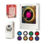 Magnetic Fridge Music Player with 9 NFC Mini Vinyl Records, Christmas Mini Record Player Box with LED Light, Programmable Retro Vinyl Player Decor Gift for Kitchen (A)