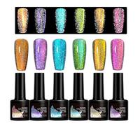 Magnetic Gel Nail Polish Set, 6 Piece Shimmer Glitter Colors, 7ml 0.5oz Portable & Outdoor Friendly, Long Lasting Fingernail Glaze for Ladies Girls Students, Beauty Salon Travel Party Photo Sessions