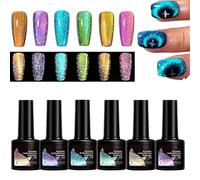 Magnetic Gel Nail Polish, Shimmer Glitter cat eyes Set, 6 Piece Long Lasting Gel Colors for Girls, Women, Students, Travel, Photo Shoots, Party, Beauty Salon, Presents