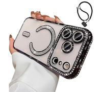 Magnetic Glitter Case for iPhone 17 Pro Max,Clear Bling Rhinestone Sparkly Phone Case with MagSafe Camera Lens Protector, Shockproof TPU Bumper Cover for Women Girls (For iPhone 15Plus,Purple)