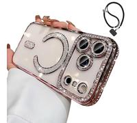 Magnetic Glitter Case for iPhone 17 Pro Max,Clear Bling Rhinestone Sparkly Phone Case with MagSafe Camera Lens Protector, Shockproof TPU Bumper Cover for Women Girls (For iPhone 17 air,Pink)