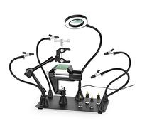Magnetic Helping Hands Soldering Third Hand, PCB Circuit Board Holder with 3X LED Magnifying Lamp, 360 Hot Air Gun Holder, Extra Large & Heavy Duty Base Plate | Flexible Arms for Soldering Station