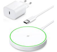 Magnetic Induction Charger For Iphone, 15w Fast Charger Compatible With Apple Magsafe, White Wireless Charger For Iphone And Airpods, Charging Station For Apple, With Pd 20w Plug