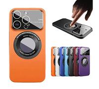 Magnetic Large Window Mirror Case, Frosted Magnetic Attraction Case Cover for IPhone Series, for IPhone 14 13 12 Pro Max Matte Case with Lens Protector Logo Window (for 13ProMax,Orange)