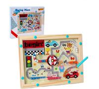 Magnetic Maze Car Racing Toy Montessori Wooden Toy for 3-8 Years,Fine Motor Skills and Color Learning Game with Track,Magnetic Pen and Durable Acrylic Coating