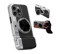 Magnetic Mirror Camera Phone Case for iPhone 15 14 13 Pro Max,Multifunctional Integrated Leather Back Cover Soft TPU Protector,Cute 3D Cartoon Vintage Shell