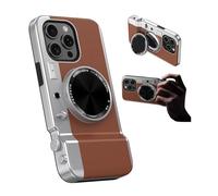 Magnetic Mirror Camera Phone Case for iPhone 15 14 13 Pro Max,Multifunctional Integrated Leather Back Cover Soft TPU Protector,Cute 3D Cartoon Vintage Shell