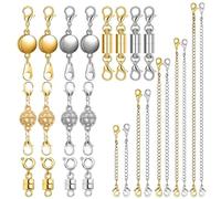 Magnetic Necklace Clasp and Extender Kit - 26-Piece DIY Jewelry Making Supplies with Spring Clasps, Multi-Chain Connectors, 2-6 inch Extenders in Gold & Silver Magnetic Necklace Clasp