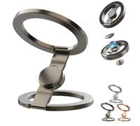 Magnetic Phone Stand with Fidget Spinner - Double-Sided Foldable Ring Holder - 360° Rotation Ultra-Thin Metal Desk Mount & Phone Grip for Gym, Travel (Black)