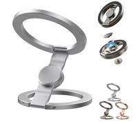 Magnetic Phone Stand with Fidget Spinner - Double-Sided Foldable Ring Holder - 360° Rotation Ultra-Thin Metal Desk Mount & Phone Grip for Gym, Travel (Silver)