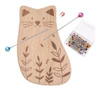 Magnetic Pin Cushion - Beech Wood Cat Shape Tool, Compact Cartoon Needle Minder, 100 Colorful Iron Pins, Fun Sewing Organizer | Quilting, Embroidery, Artisanat, Tailoring, Dressmaking, Projects