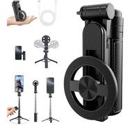 Magnetic Pocket Selfie Stick, 4-in-1 Multifunctional 360° Rotation Magnetic Selfie Stick with Remote, Extendable Phone Stand, Portable Phone Tripod for Travel & Video Recording (Black)