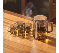 Magnetic Tea Pot with Infusers,Water Separation Glass Teapot with Wooden Handle and Filter,Leakproof Lid High Temperature Resist Teapot,One-Click Tea Drinking Easy Separation,for Home,Office