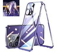 Magnetic Tempered Glass Double-Sided Phone Case for iPhone 14 Pro Max Plus,Shockproof Metal Frame 360°All-Round Protection,Ultra-Thin Double Sided Buckle Clear Cover,Anti-Fall. (14, Purple)
