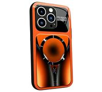 Magnetic Tempered Glass Phone Case, Compatible with Magsafe, Watercolor Design, Silicone Frame, Shockproof Protection, for iPhone 17/16/15/14/13/12 Series (13,Orange)