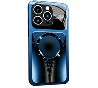 Magnetic Tempered Glass Phone Case, Compatible with Magsafe, Watercolor Design, Silicone Frame, Shockproof Protection, for iPhone 17/16/15/14/13/12 Series (15Promax,Blue)