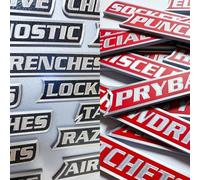 Magnetic Toolbox Drawer Labels, 12/24/36/48 Pack Soft Magnetic Tool Box Labels for Tool Organization, Reusable Tags for Steel Toolboxes, Carts, Drawers and Cabinets(Black+red,12 Pack)