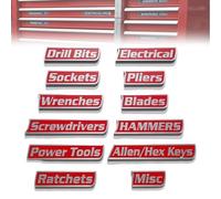 Magnetic Toolbox Labels, 12 Pack of Magnetic Tool Box Labels for Tools Organization, 3D-Printed General Tool Box Organize Accessories, for Steel Toolboxes, Carts, Drawers, Cabinets (Red)