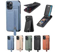 Magnetic Zipper Wallet Cover with Credit Card Holder, Magnetic Flip Cover Leather Phone Case, Leather Phone Case Wallet Stand with RFID Tech for iPhone 14/13/12/11 Promax (Blue,for iPhone 14 Pro)
