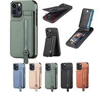 Magnetic Zipper Wallet Cover with Credit Card Holder, Magnetic Flip Cover Leather Phone Case, Leather Phone Case Wallet Stand with RFID Tech for iPhone 14/13/12/11 Promax (Green,for iPhone 14 Pro Max)