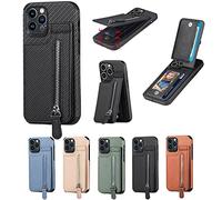 Magnetic Zipper Wallet Cover with Credit Card Holder, Magnetic Flip Cover Leather Phone Case, Leather Phone Case Wallet Stand with RFID Tech for iPhone 14/13/12/11 Promax (Black,for iPhone 12 Pro)