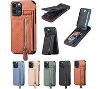 Magnetic Zipper Wallet Cover with Credit Card Holder, Magnetic Flip Cover Leather Phone Case, Leather Phone Case Wallet Stand with RFID Tech for iPhone 14/13/12/11 Promax (Brown,for iPhone 13 Mini)