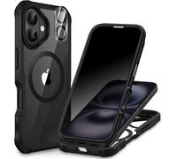 Magnétique Anti Espion Coque Iphone 16, Compatible Avec Magsafe Intégré Verre Trempé Protection Écran Et Protecteur Caméra, Antichoc Téléphone Housse Double Face Case Intégrale Etui -Noir