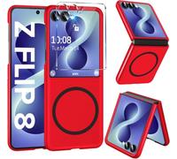 Magnétique Coque pour Samsung Galaxy Z Flip 8 avec Verre Trempé Compatible avec Mag-Safe, Ultra Fine Léger Etui Housse Z Flip8 pour Samsung Galaxy Z Flip 8 Coque 360 Full Body Antichoc Cover ，Rouge